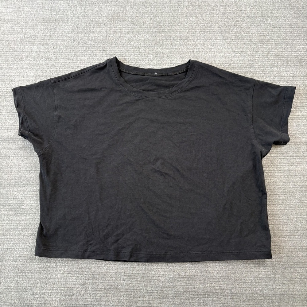 Lululemon Cropped T Shirt Women L Black Loose Fit Short Sleeve Stretch Crew Neck